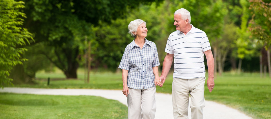 elderly couple on a walk